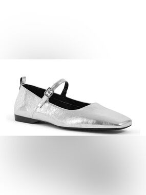 Vagabond Silver Mary Jane Pointed Flats with Ankle Strap